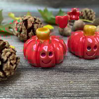 Image 3 of Handmade Red Ceramic Smiley Pumpkins