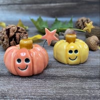 Image 1 of Handmade Pink/Yellow Ceramic Smiley Pumpkins