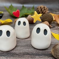 Image 2 of Tiny Ceramic Ghost with Bat, Heart, Star