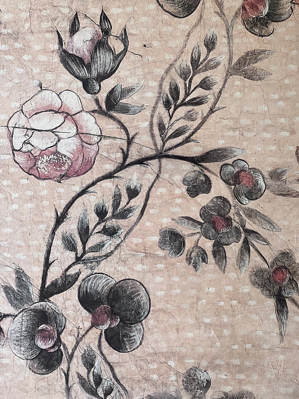 Image of Pannello murale in velluto con stampa a fantasia "Fiori antichi"