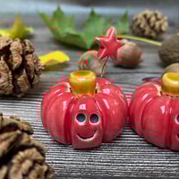 Image 2 of Handmade Red Ceramic Smiley Pumpkins - Star/Heart