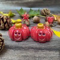 Image 1 of Handmade Red Ceramic Smiley Pumpkins - Star/Heart
