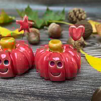 Image 3 of Handmade Red Ceramic Smiley Pumpkins - Star/Heart
