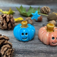 Image 2 of Handmade Blue/Peach Ceramic Smiley Pumpkins 