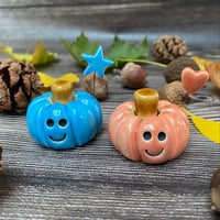 Image 1 of Handmade Blue/Peach Ceramic Smiley Pumpkins 