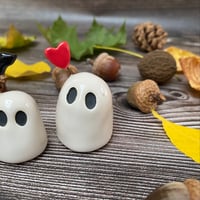 Image 2 of Tiny Ceramic Ghost with Bat or Red Heart