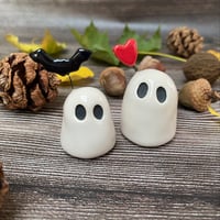 Image 1 of Tiny Ceramic Ghost with Bat or Red Heart