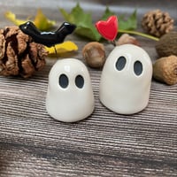 Image 3 of Tiny Ceramic Ghost with Bat or Red Heart