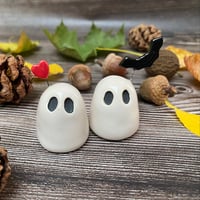 Image 1 of Tiny Ceramic Ghost with Red Heart or Bat