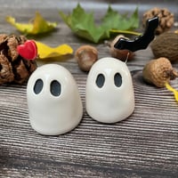 Image 2 of Tiny Ceramic Ghost with Red Heart or Bat