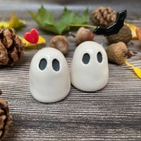 Image 3 of Tiny Ceramic Ghost with Red Heart or Bat