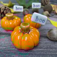 Image 2 of Handmade Ceramic Orange "boo" Pumpkins