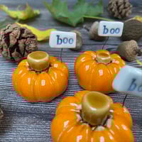 Image 4 of Handmade Ceramic Orange "boo" Pumpkins
