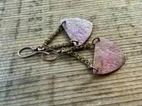 Image 4 of Copy of Fire Patina Triangular Mixed Metal earrings/ n22
