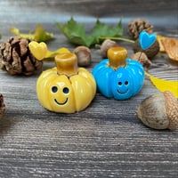 Image 3 of Handmade Ceramic Smiley Pumpkins - Blue or Yellow