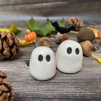 Image 1 of Tiny Ceramic Ghost with Pumpkin or Bat