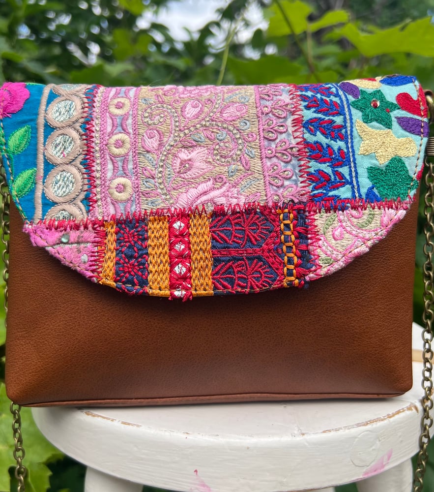 Image of Harlequin Collection - Recycled Leather/Embroidered Bag -#2B
