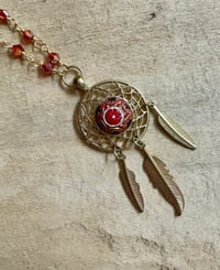 Image 1 of Southwestern Style Czech Glass Mandala Pendant Necklace Handmade Chain with Red Crystals