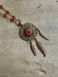 Image 4 of Southwestern Style Czech Glass Mandala Pendant Necklace Handmade Chain with Red Crystals