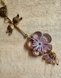 Image 6 of Hibiscus Flower Necklace with Gold Plated Chain Delicate Dangles and Dragonfly 33 inches