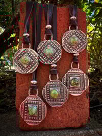 Image 2 of WL&A Handmade Silver Half Dollar Old Style Emerald Desert Medicine Pendant 