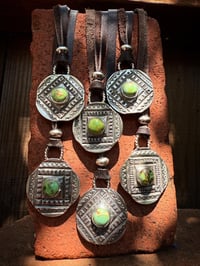 Image 1 of WL&A Handmade Silver Half Dollar Old Style Emerald Desert Medicine Pendant 