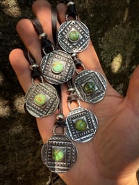 Image 3 of WL&A Handmade Silver Half Dollar Old Style Emerald Desert Medicine Pendant 