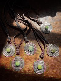 Image 4 of WL&A Handmade Silver Half Dollar Old Style Emerald Desert Medicine Pendant 