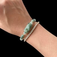 Image 3 of Moss In Snow Jade Energy Bracelet Barrel (Smooth Path)