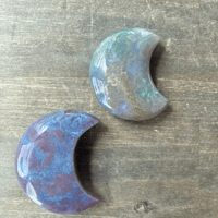 Image 1 of Moss Agate Crystal Moons, Green Moss Agate for Abundance, Healing & Earth Connection 