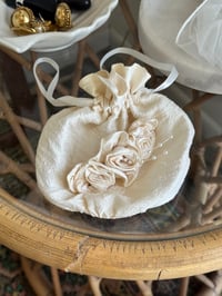 Image 1 of Vintage silk wedding purse / bag with rosettes and pearls