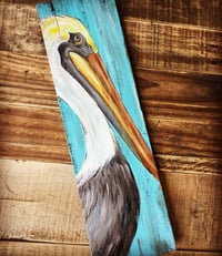 Image 2 of  Pelican Portrait on Vibrant Blue Wood Panel