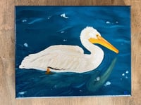 Image 3 of White Pelican Oil Painting 8x10in
