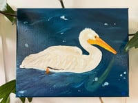Image 1 of White Pelican Oil Painting 8x10in