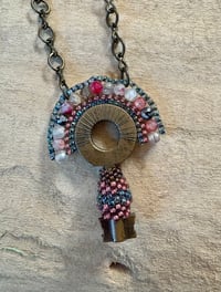 Image 2 of Beaded Key Necklace with Antique Bronze Chain 27 inches