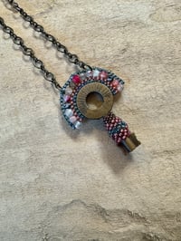 Image 3 of Beaded Key Necklace with Antique Bronze Chain 27 inches