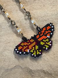 Image 1 of Beaded Butterfly Necklace  with Crystals and Bronze Links 21 inches