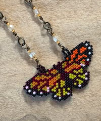 Image 2 of Beaded Butterfly Necklace  with Crystals and Bronze Links 21 inches