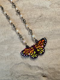 Image 4 of Beaded Butterfly Necklace  with Crystals and Bronze Links 21 inches