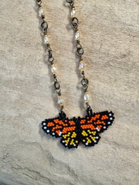 Image 5 of Beaded Butterfly Necklace  with Crystals and Bronze Links 21 inches