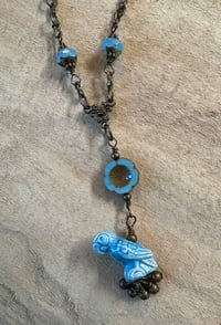 Image 2 of Carefree Parrot Floral Chain Necklace with Matching Turquoise Czech Glass Beads