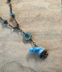 Image 3 of Carefree Parrot Floral Chain Necklace with Matching Turquoise Czech Glass Beads