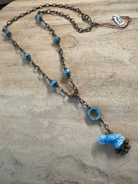 Image 5 of Carefree Parrot Floral Chain Necklace with Matching Turquoise Czech Glass Beads