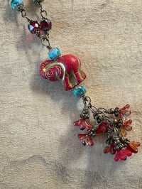 Image 1 of Red Elephant Playful Floral Handmade Chain Necklace with Czech Glass Beads