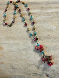 Image 2 of Red Elephant Playful Floral Handmade Chain Necklace with Czech Glass Beads