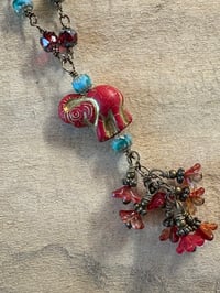 Image 5 of Red Elephant Playful Floral Handmade Chain Necklace with Czech Glass Beads