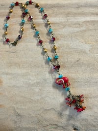 Image 4 of Red Elephant Playful Floral Handmade Chain Necklace with Czech Glass Beads
