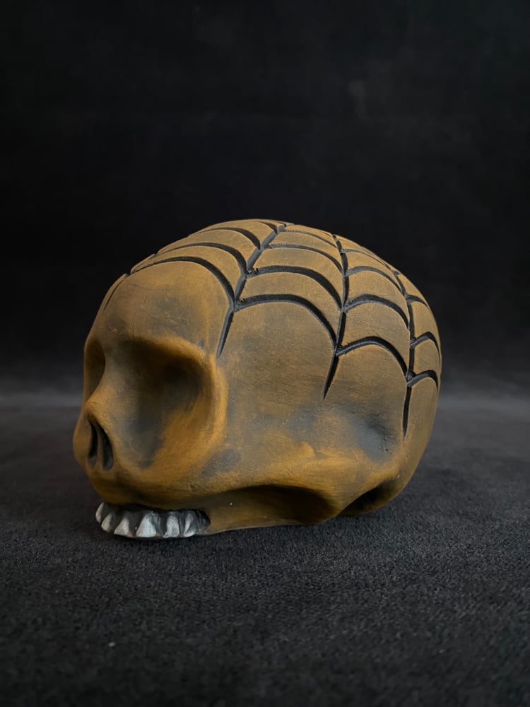 Image of Mini Halloween Skull Mug with Carved Spiderwebs (b)