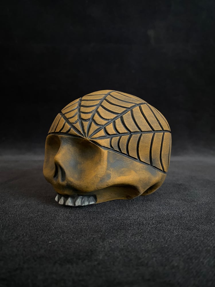 Image of Mini Halloween Skull Mug with Carved Spiderwebs (c)