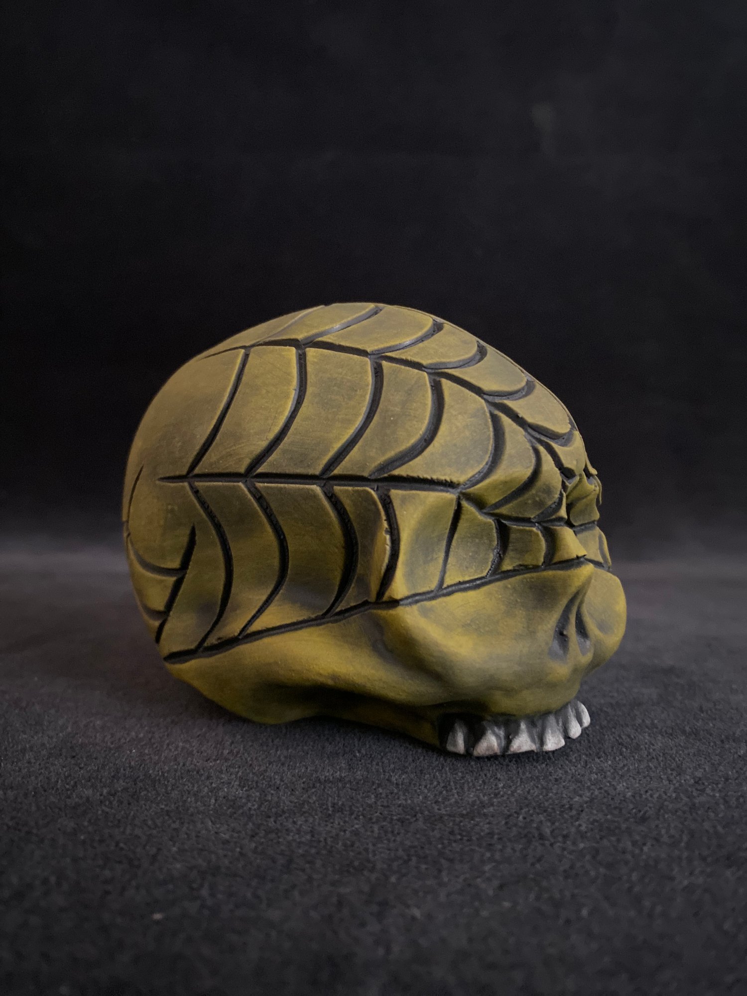 Image of Yellow Mini Halloween Skull Mug with Carved Spiderwebs